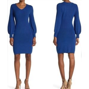 Nina Leonard balloon sleeve mini pencil sweater dress